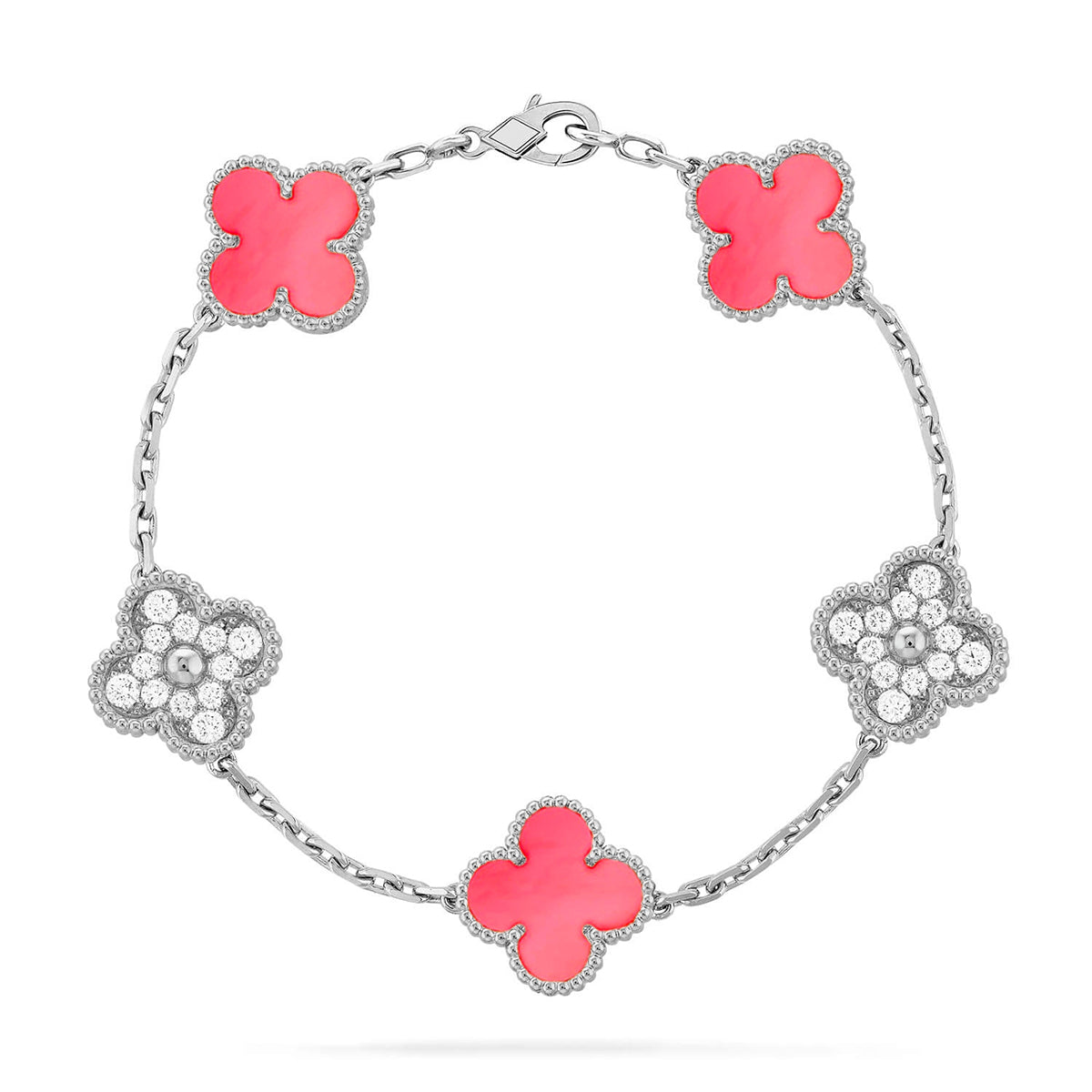 [KELA]LUCKY CLOVER 5-MOTIF BRACELET - PINK MOTHER-OF-PEARL COLLECTION