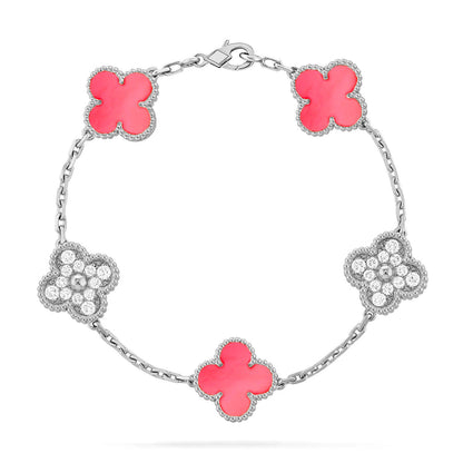 [KELA]LUCKY CLOVER 5-MOTIF BRACELET - PINK MOTHER-OF-PEARL COLLECTION