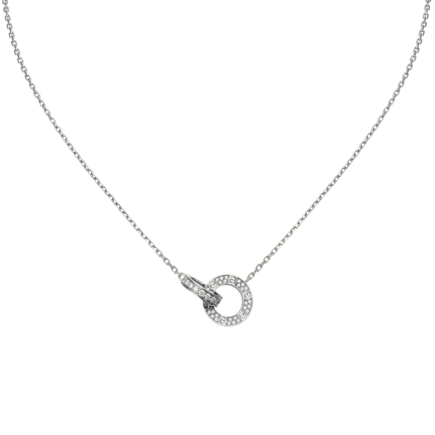 [KELA]LOVE DOUBLE-RING PENDANT FULL-PAVÉ NECKLACE