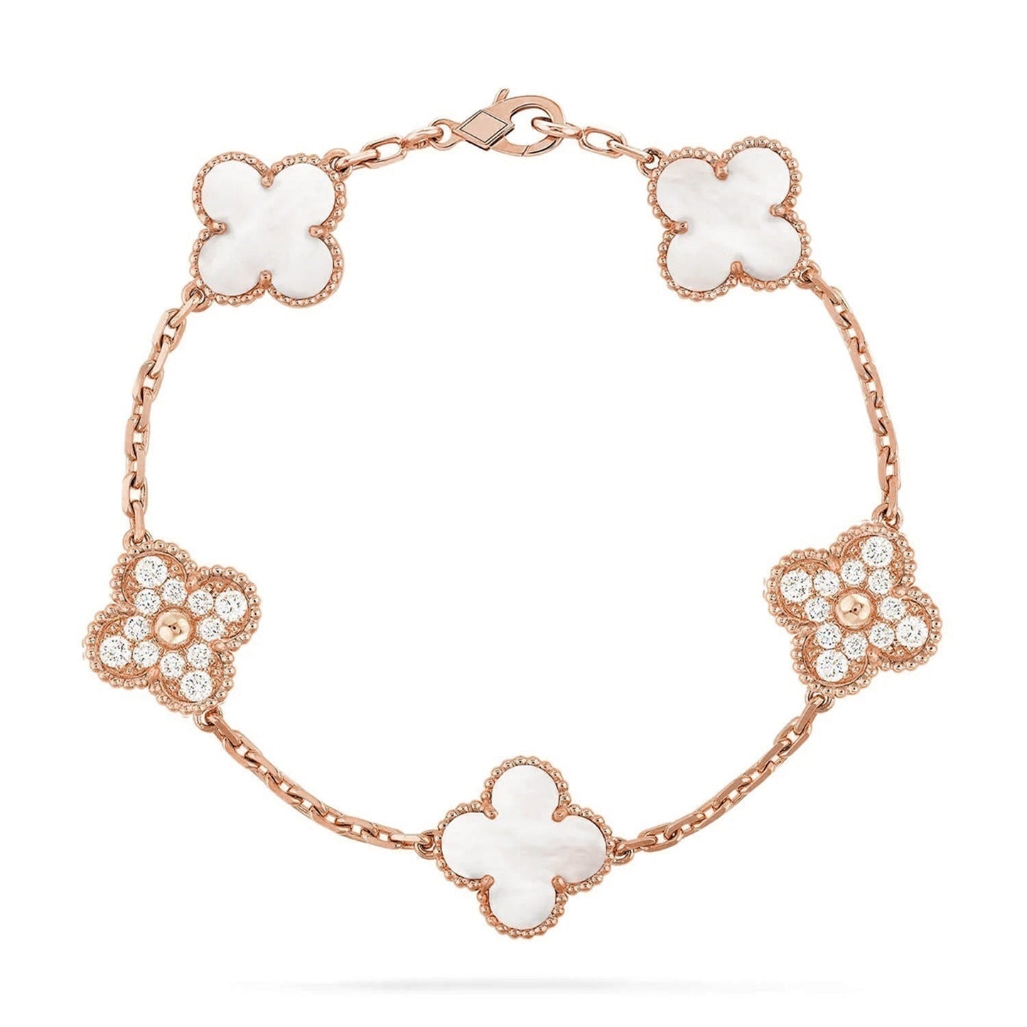 [KELA]LUCKY CLOVER 5-MOTIF BRACELET - WHITE MOTHER-OF-PEARL COLLECTION