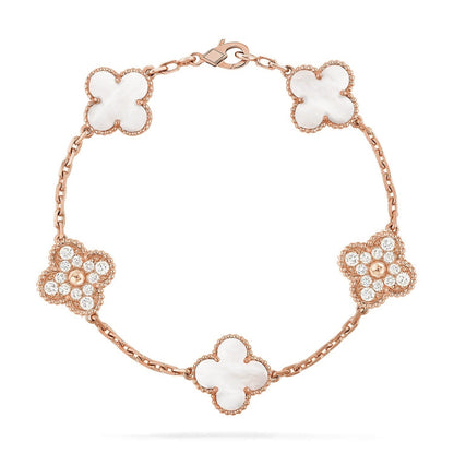 [KELA]LUCKY CLOVER 5-MOTIF BRACELET - WHITE MOTHER-OF-PEARL COLLECTION