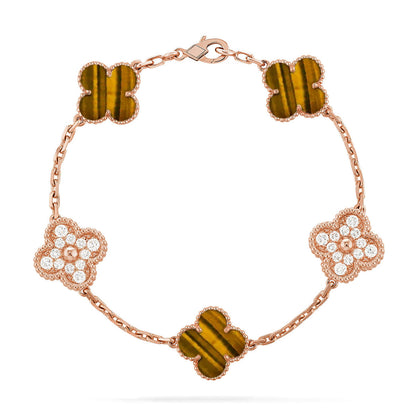 [KELA]LUCKY CLOVER 5-MOTIF BRACELET -  TIGER’S EYE COLLECTION