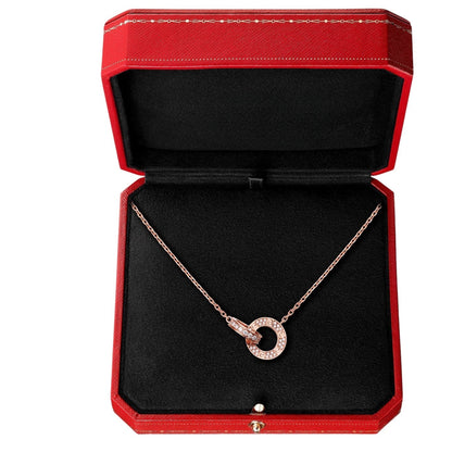 [KELA]LOVE DOUBLE-RING PENDANT FULL-PAVÉ NECKLACE