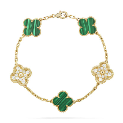 [KELA]LUCKY CLOVER 5-MOTIF BRACELET - MALACHITE COLLECTION