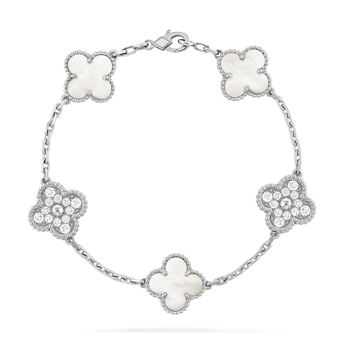 [KELA]LUCKY CLOVER 5-MOTIF BRACELET - WHITE MOTHER-OF-PEARL COLLECTION