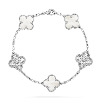 [KELA]LUCKY CLOVER 5-MOTIF BRACELET - WHITE MOTHER-OF-PEARL COLLECTION