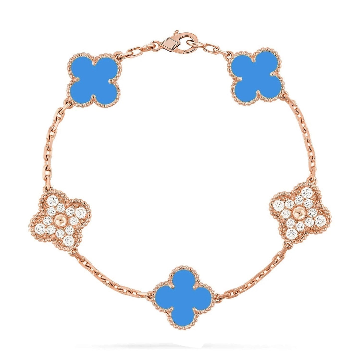 [KELA]LUCKY CLOVER 5-MOTIF BRACELET - BLUE AGATE COLLECTION