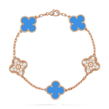 [KELA]LUCKY CLOVER 5-MOTIF BRACELET - BLUE AGATE COLLECTION