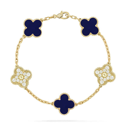 [KELA]LUCKY CLOVER 5-MOTIF BRACELET - LAPIS LAZULI COLLECTION
