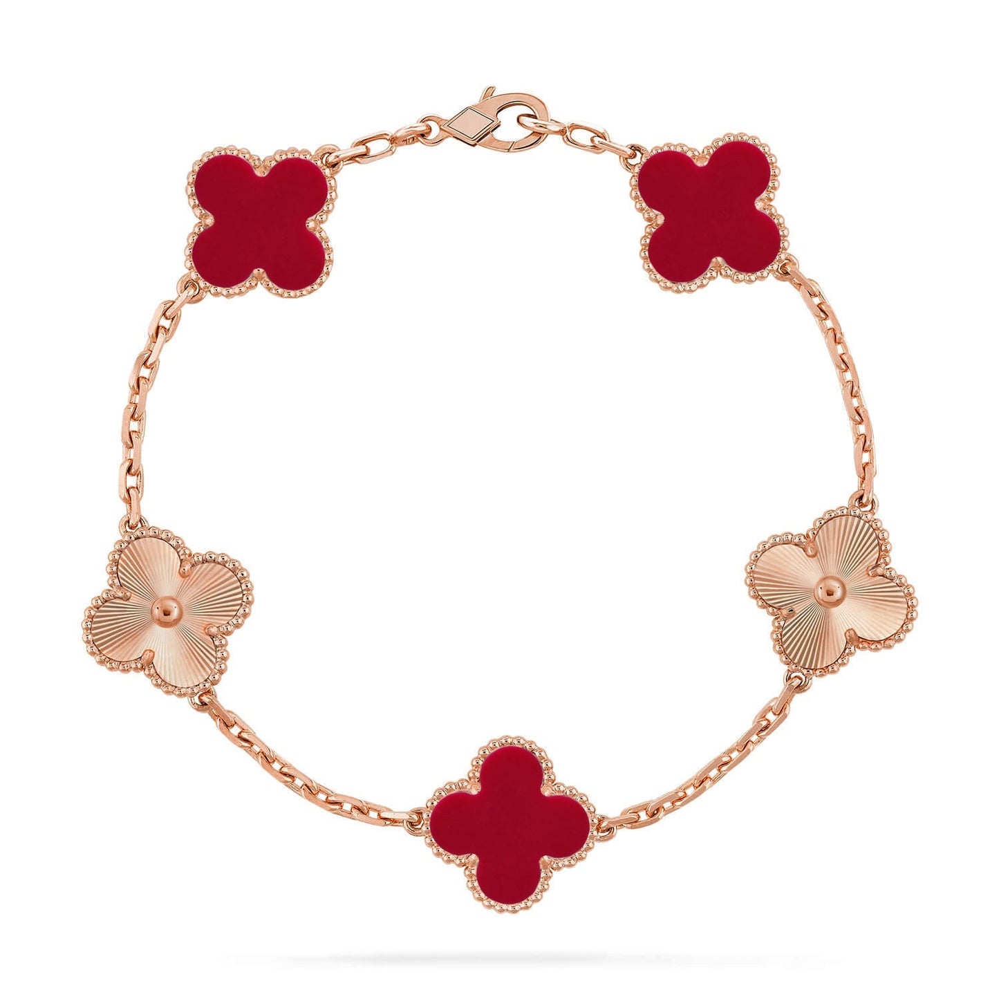 [KELA]LUCKY CLOVER 5-MOTIF BRACELET - RED CARNELIAN COLLECTION