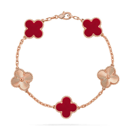 [KELA]LUCKY CLOVER 5-MOTIF BRACELET - RED CARNELIAN COLLECTION