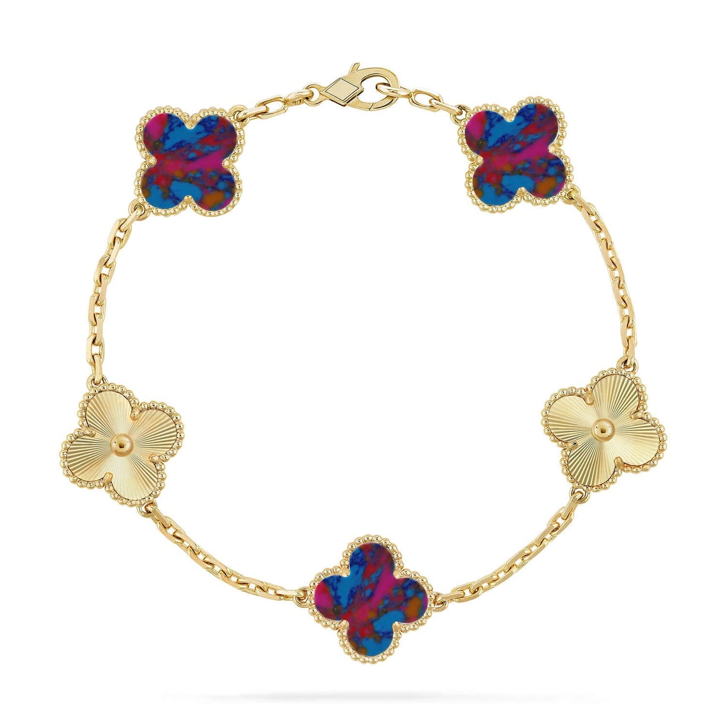 [KELA]LUCKY CLOVER 5-MOTIF BRACELET - MULTI-GEM COLLECTION
