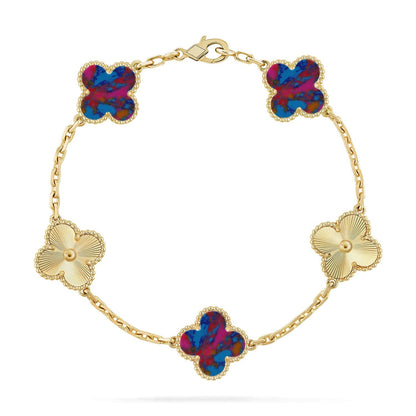 [KELA]LUCKY CLOVER 5-MOTIF BRACELET - MULTI-GEM COLLECTION