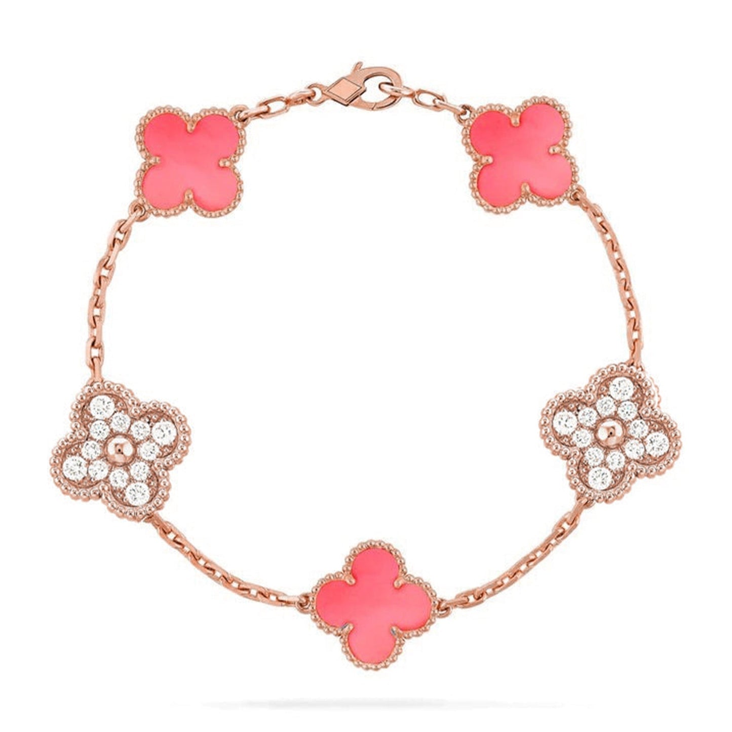[KELA]LUCKY CLOVER 5-MOTIF BRACELET - PINK MOTHER-OF-PEARL COLLECTION