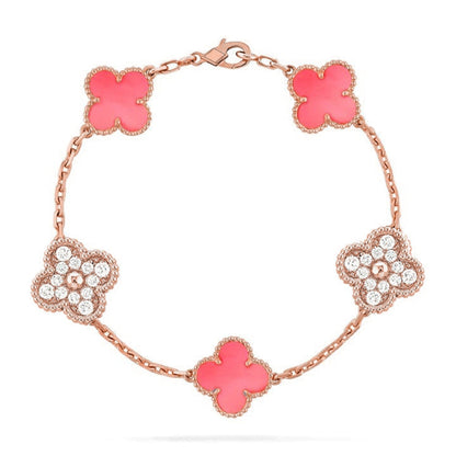 [KELA]LUCKY CLOVER 5-MOTIF BRACELET - PINK MOTHER-OF-PEARL COLLECTION