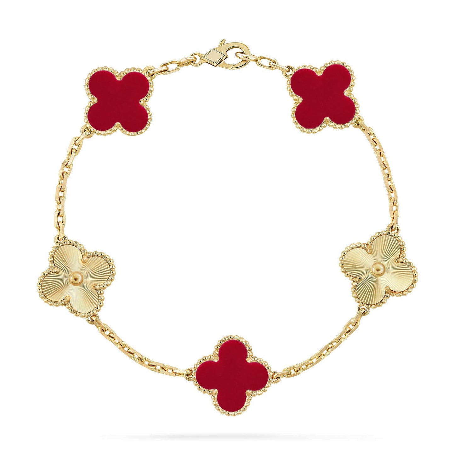 [KELA]LUCKY CLOVER 5-MOTIF BRACELET - RED CARNELIAN COLLECTION