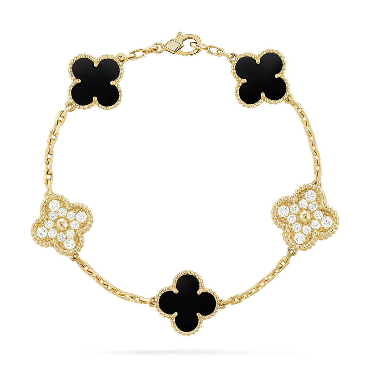 [KELA]LUCKY CLOVER 5-MOTIF BRACELET - BLACK OXNY COLLECTION