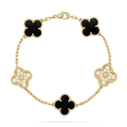 [KELA]LUCKY CLOVER 5-MOTIF BRACELET - BLACK OXNY COLLECTION