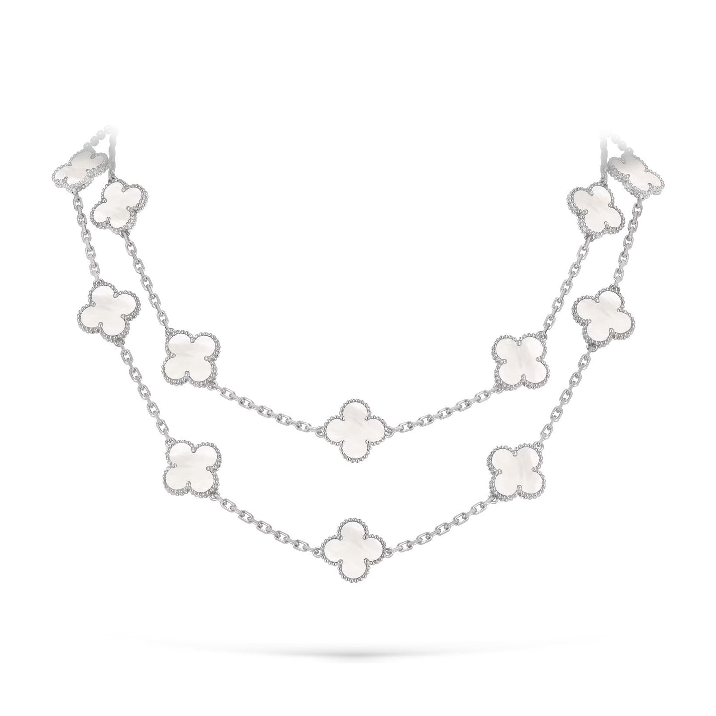 [KELA]CLASSIC 20-MOTIF LUCKY CLOVER LONG NECKLACE WHITE GOLD COLLECTION