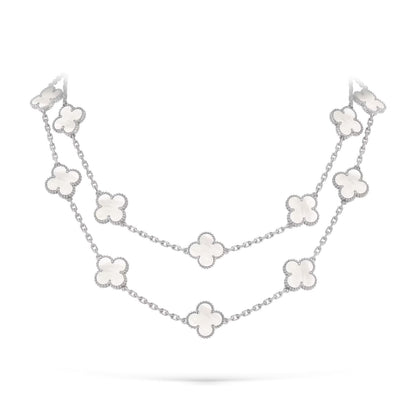 [KELA]CLASSIC 20-MOTIF LUCKY CLOVER LONG NECKLACE WHITE GOLD COLLECTION