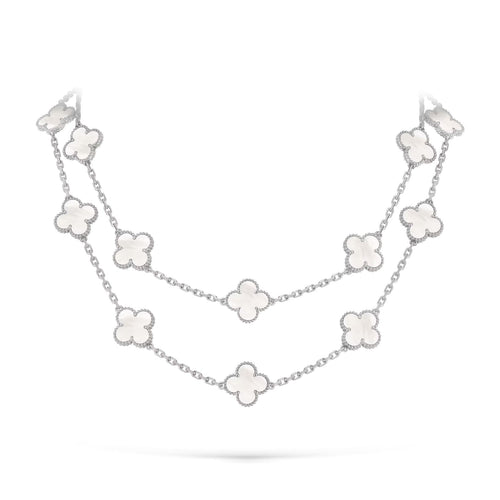 [KELA]CLASSIC 20-MOTIF LUCKY CLOVER LONG NECKLACE WHITE GOLD COLLECTION