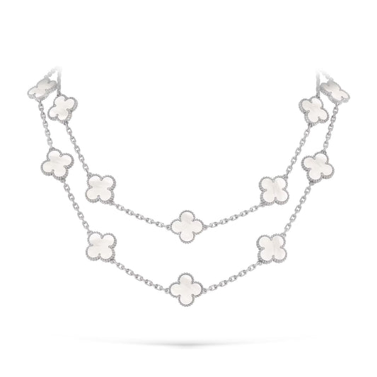 [KELA]CLASSIC 20-MOTIF LUCKY CLOVER LONG NECKLACE WHITE GOLD COLLECTION