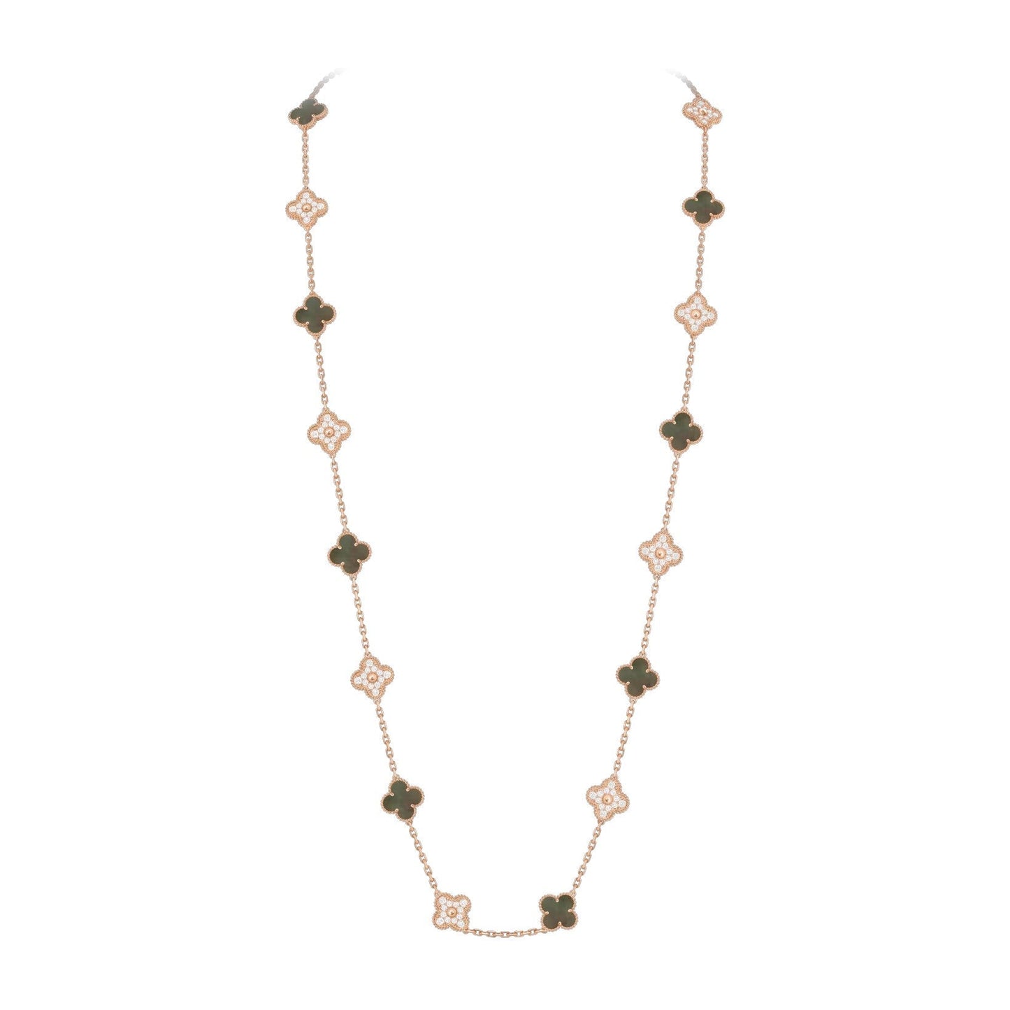 [KELA]CLASSIC 20-MOTIF LUCKY CLOVER LONG NECKLACE ROSE GOLD COLLECTION