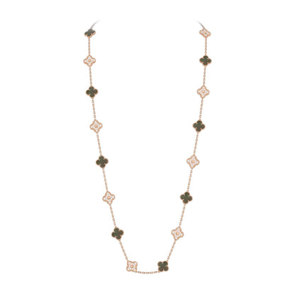 [KELA]CLASSIC 20-MOTIF LUCKY CLOVER LONG NECKLACE ROSE GOLD COLLECTION