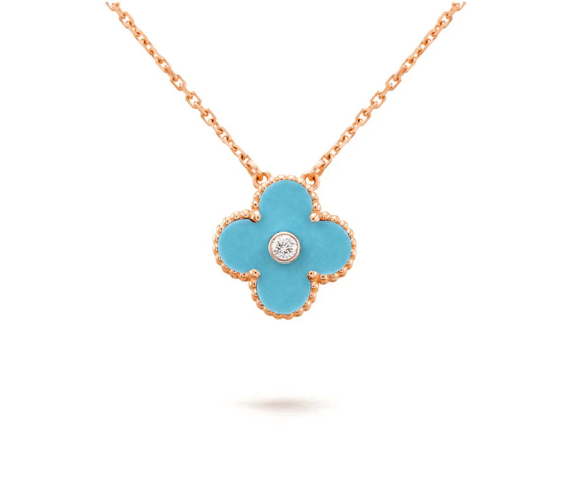 [KELA]15MM CLOVER FLOWER DIAMOND PENDANT NECKLACE COLLECTION