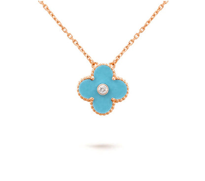 [KELA]15MM CLOVER FLOWER DIAMOND PENDANT NECKLACE COLLECTION