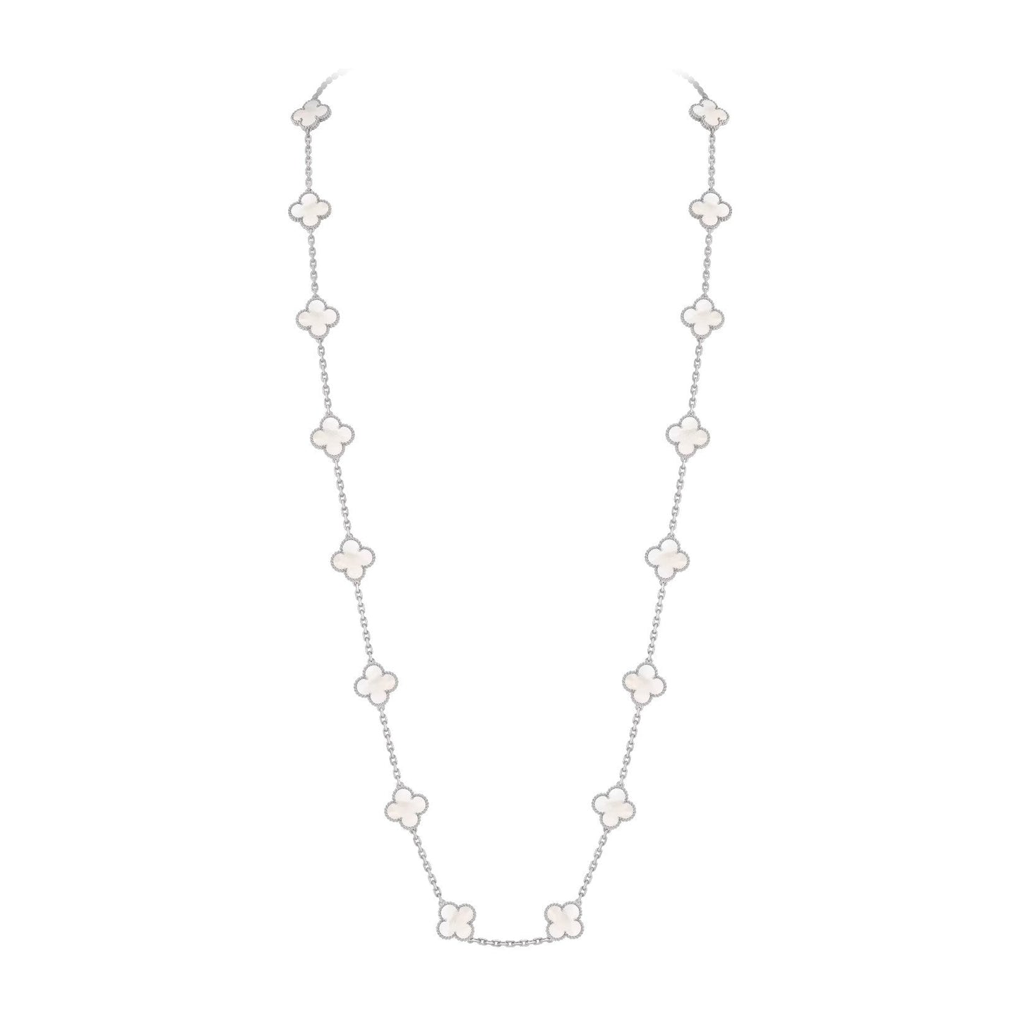 [KELA]CLASSIC 20-MOTIF LUCKY CLOVER LONG NECKLACE WHITE GOLD COLLECTION