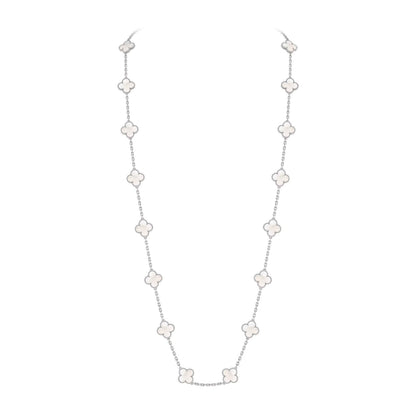 [KELA]CLASSIC 20-MOTIF LUCKY CLOVER LONG NECKLACE WHITE GOLD COLLECTION