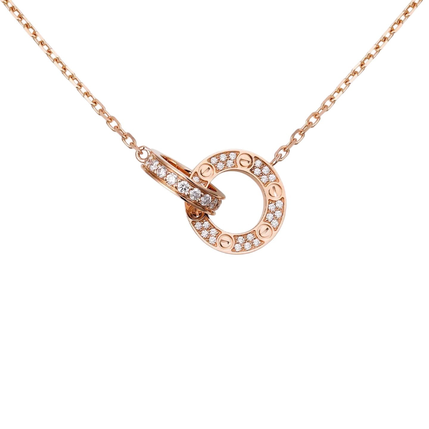 [KELA]LOVE DOUBLE-RING PENDANT FULL-PAVÉ NECKLACE