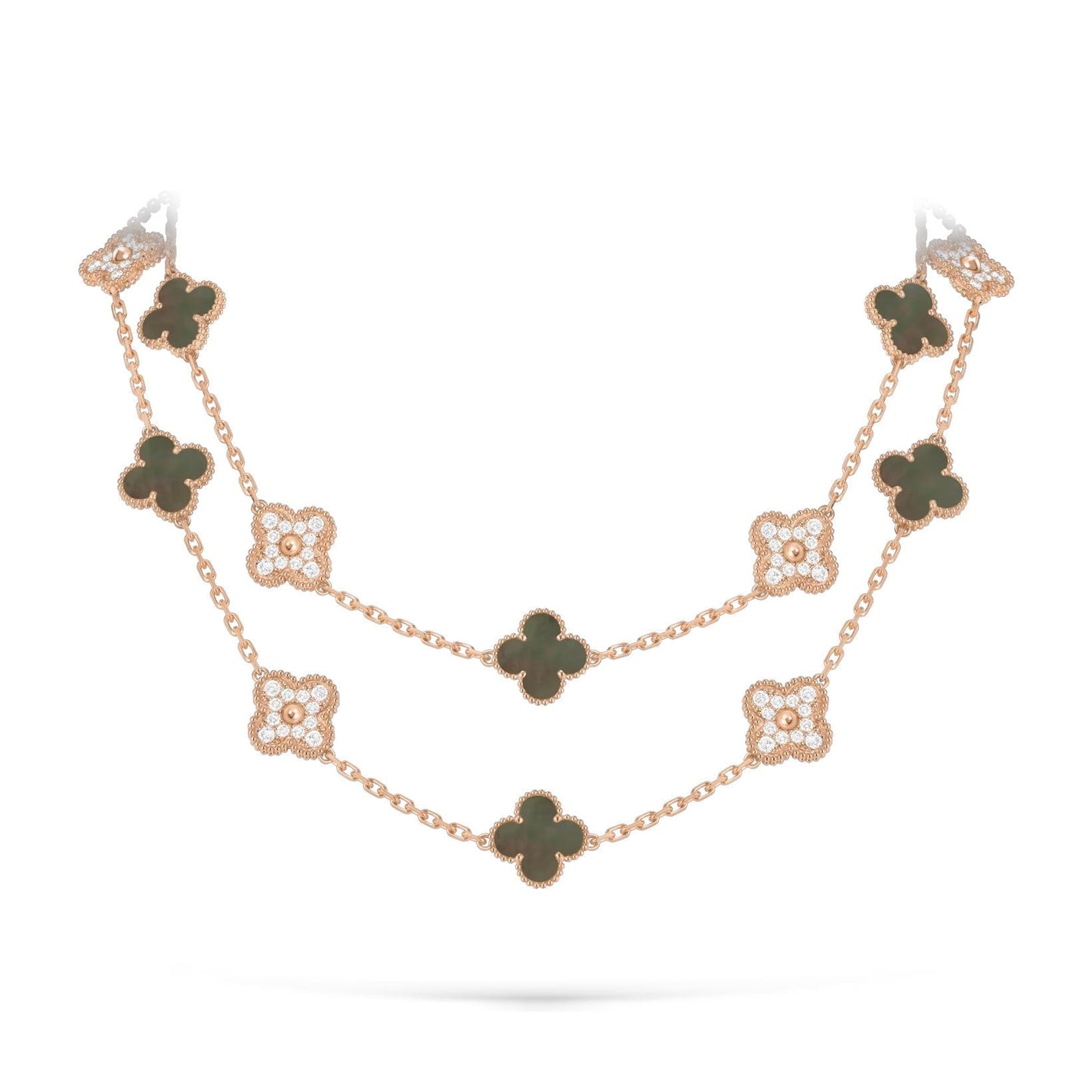 [KELA]CLASSIC 20-MOTIF LUCKY CLOVER LONG NECKLACE ROSE GOLD COLLECTION