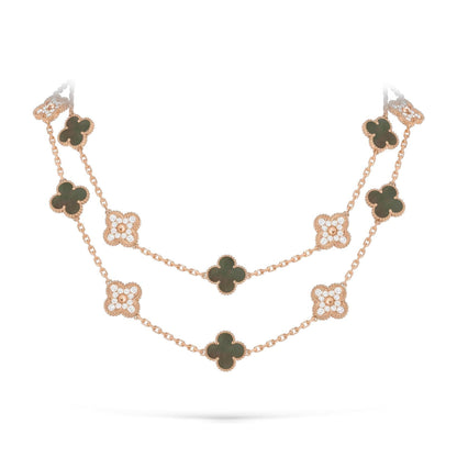 [KELA]CLASSIC 20-MOTIF LUCKY CLOVER LONG NECKLACE ROSE GOLD COLLECTION