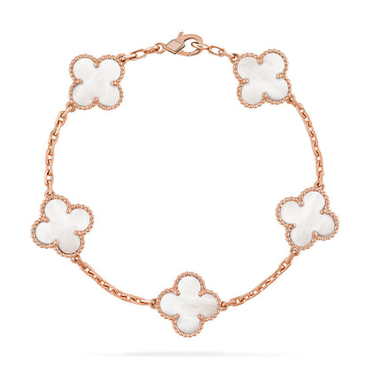 [KELA]LUCKY CLOVER 5-MOTIF BRACELET - WHITE MOTHER-OF-PEARL COLLECTION
