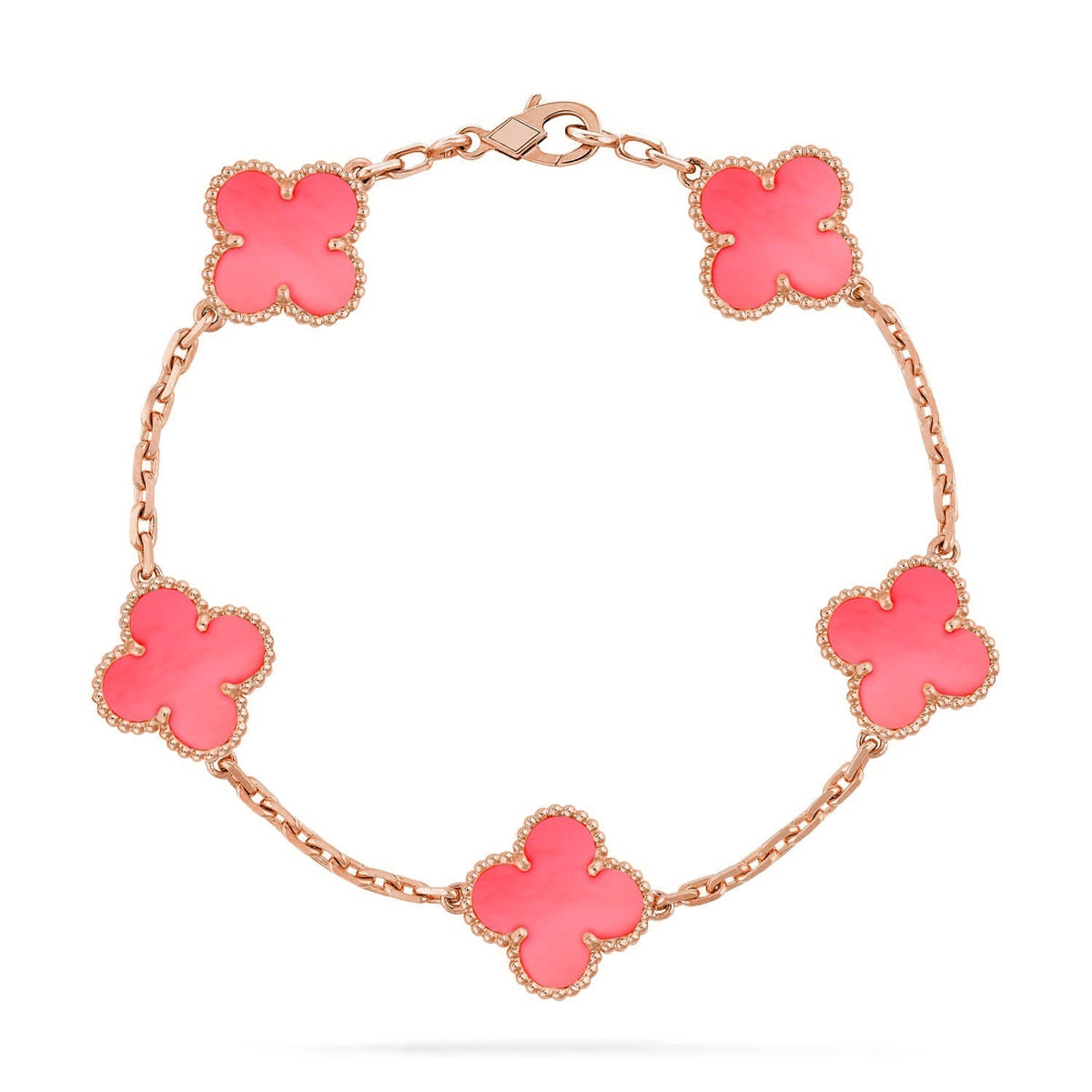 [KELA]LUCKY CLOVER 5-MOTIF BRACELET - PINK MOTHER-OF-PEARL COLLECTION