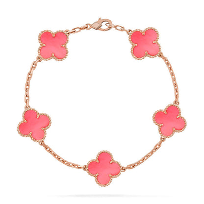 [KELA]LUCKY CLOVER 5-MOTIF BRACELET - PINK MOTHER-OF-PEARL COLLECTION