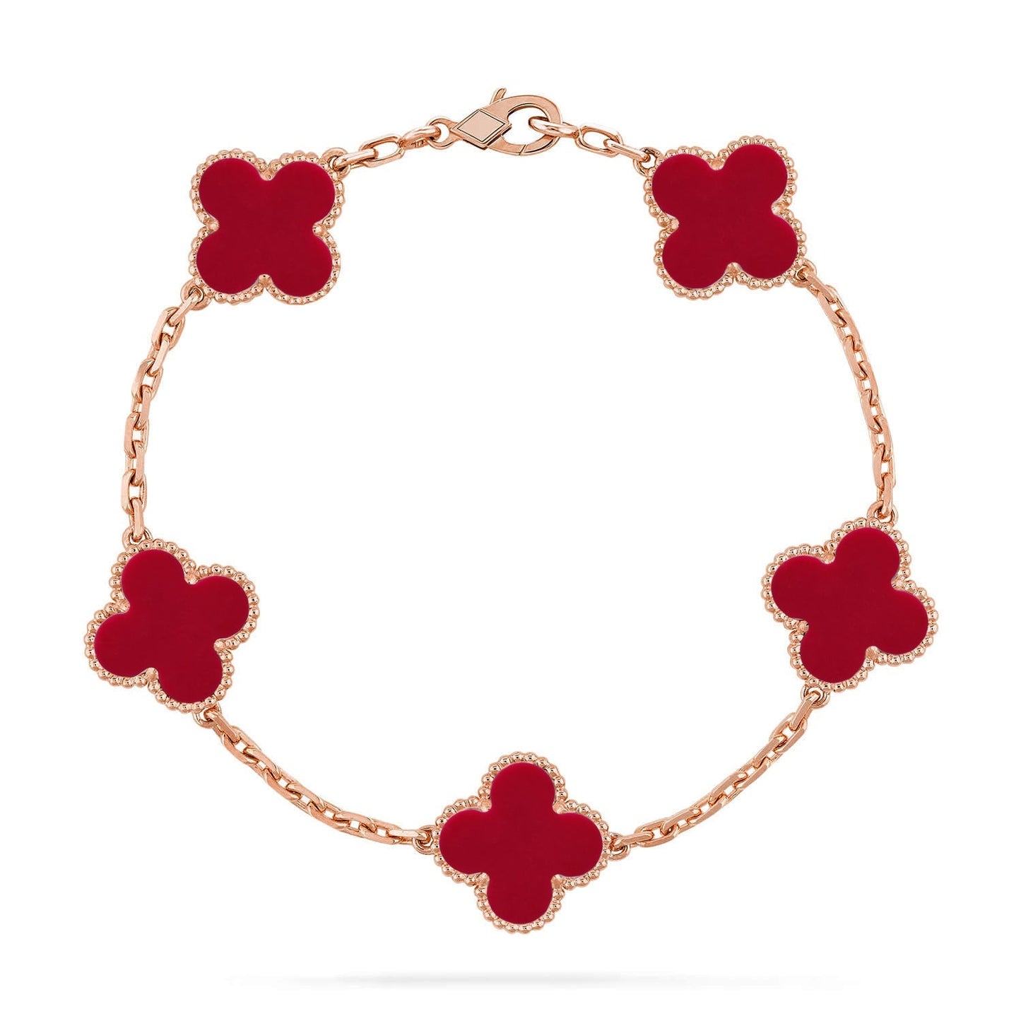 [KELA]LUCKY CLOVER 5-MOTIF BRACELET - RED CARNELIAN COLLECTION