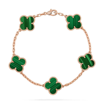 [KELA]LUCKY CLOVER 5-MOTIF BRACELET - MALACHITE COLLECTION