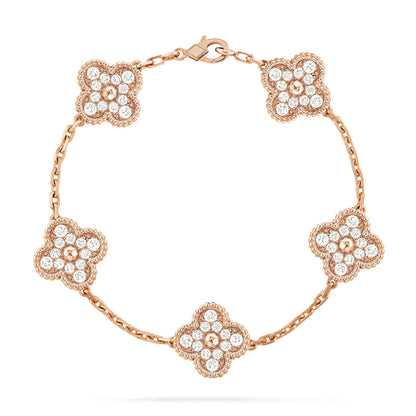 [KELA]LUCKY CLOVER 5-MOTIF BRACELET - FULL-DIAMOND
