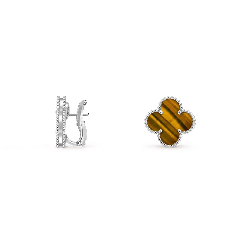 [KELA]15MM CLOVER FLOWER STUD EARRINGS WHITE GOLD COLLECTION