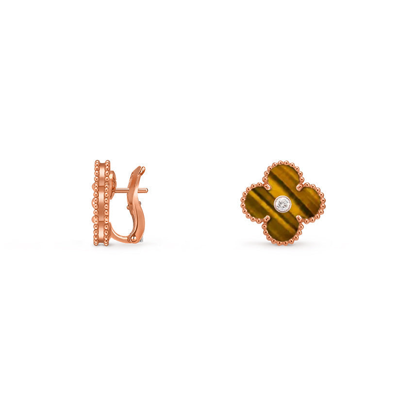 [KELA]15MM CLOVER FLOWER STUD EARRINGS DIAMOND-ROSE GOLD COLLECTION