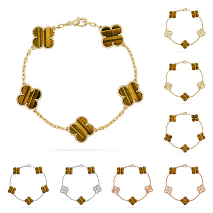 [KELA]LUCKY CLOVER 5-MOTIF BRACELET -  TIGER’S EYE COLLECTION
