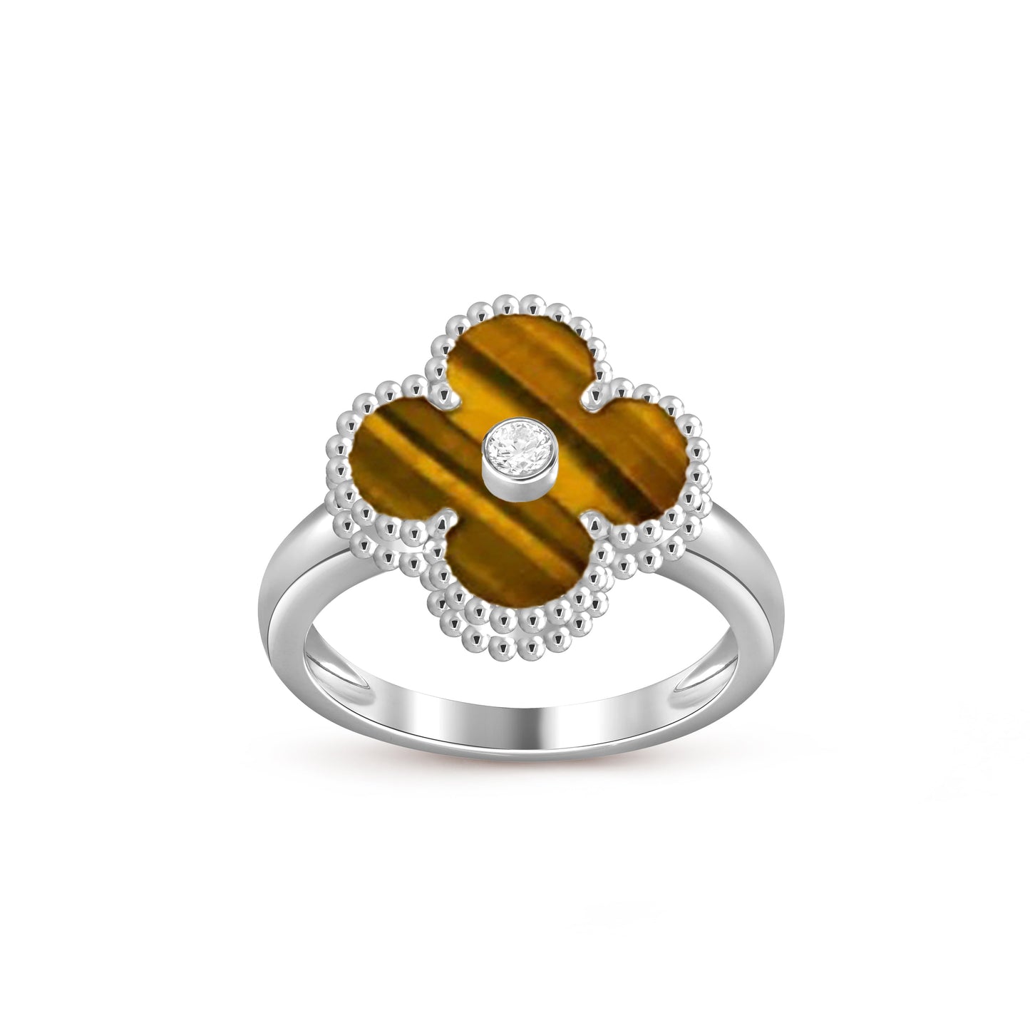 [KELA]LUCKY CLOVER DIAMOND-ACCENT WHITE GOLD RING COLLECTION