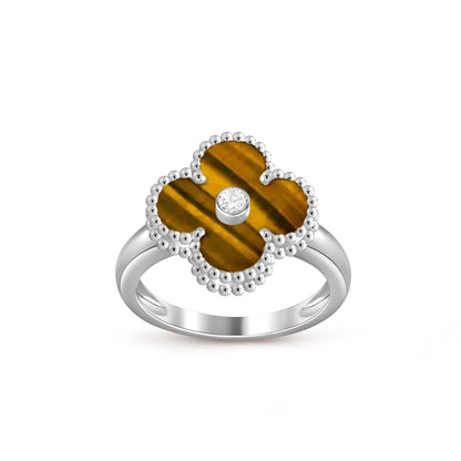 [KELA]LUCKY CLOVER DIAMOND-ACCENT WHITE GOLD RING COLLECTION