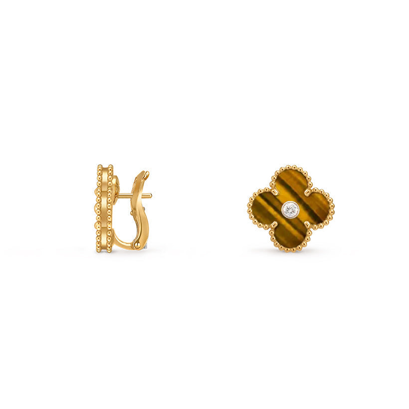 [KELA]15MM CLOVER FLOWER STUD EARRINGS DIAMOND-GOLD COLLECTION