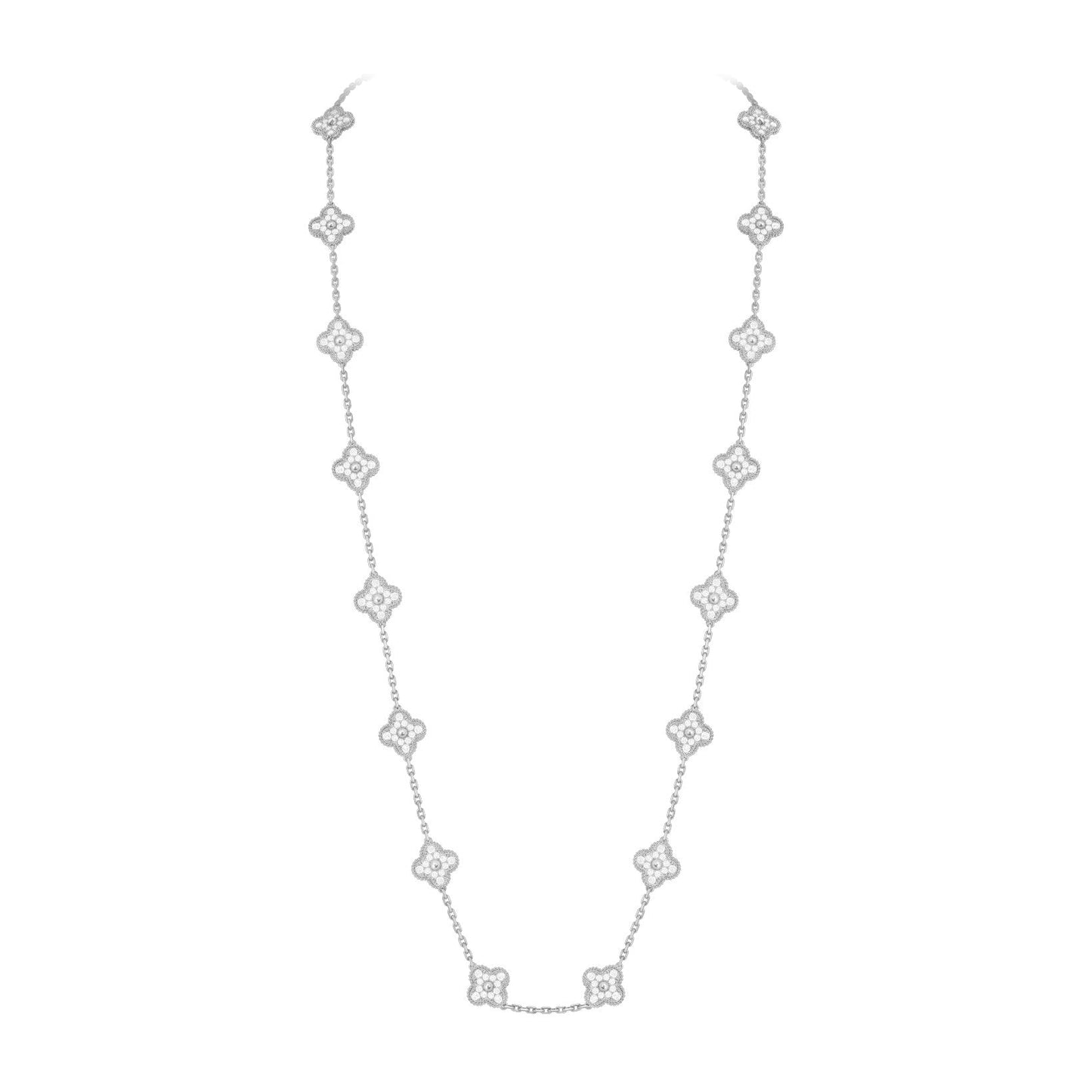 [KELA]CLASSIC 20-MOTIF LUCKY CLOVER LONG NECKLACE WHITE GOLD COLLECTION