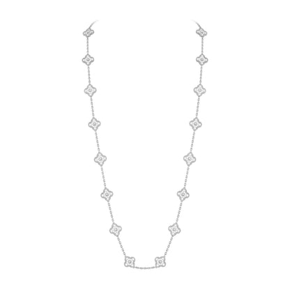 [KELA]CLASSIC 20-MOTIF LUCKY CLOVER LONG NECKLACE WHITE GOLD COLLECTION
