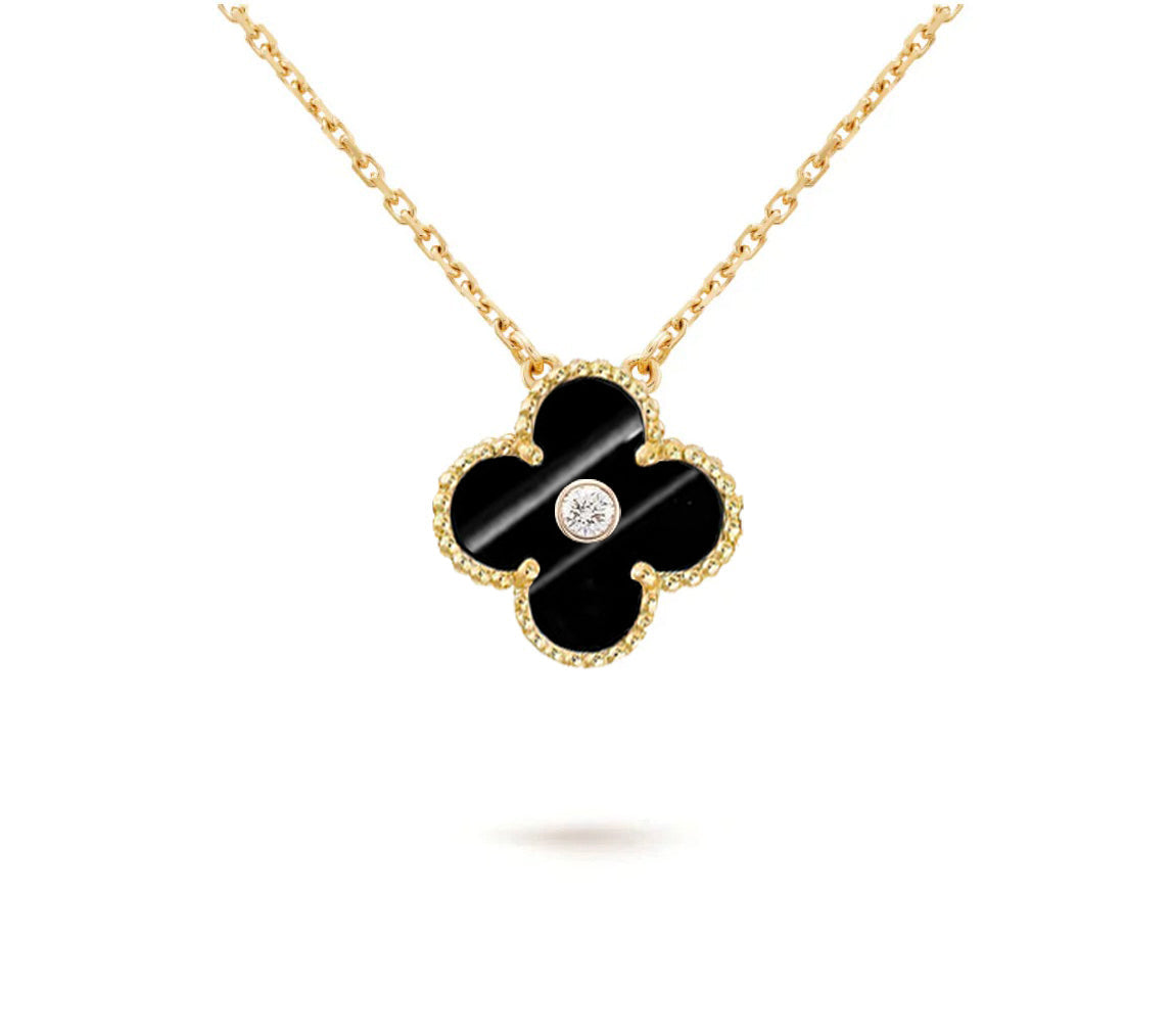 [KELA]15MM CLOVER FLOWER DIAMOND PENDANT NECKLACE COLLECTION
